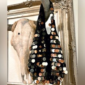 Mermaid Sea Treasures Bag with large Sequin coin Embellishments black crochet